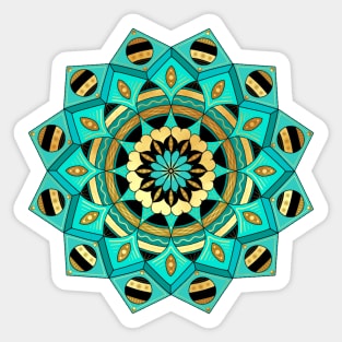 Mandala blue gold black with hearts Sticker